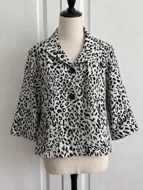 Marisa Christina Leopard Print Lightweight Silk Blend 3/4 Sleeve Jacket Size SM